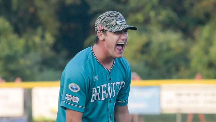 The last out for Brewster Whitecaps closer Teddy McGraw against the Bourne Braves in 2021.