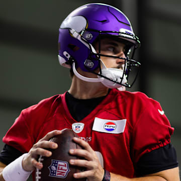 Max Brosmer at Vikings minicamp in May 2025. 