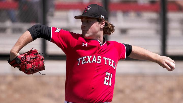 Texas Tech's Mason Molina (21) pitches against North Dakota State in a non conference baseball game, Saturday, April 8, 2023, at Dan Law Field at Rip Griffin Park.