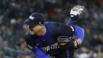 Apr 18, 2025; Detroit, Michigan, USA; Detroit Tigers pitcher Tommy Kahnle (43) throws during the ninth inning against the Kansas City Royals at Comerica Park. 