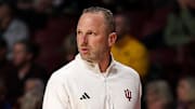 Indiana Hoosiers coach Darian DeVries against the Minnesota Golden Gophers at Williams Arena. 