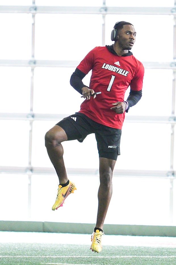 Louisville wide receiver Ja'Corey Brooks during Pro Day at the UofL Football's Trager Indoor Practice Facilit