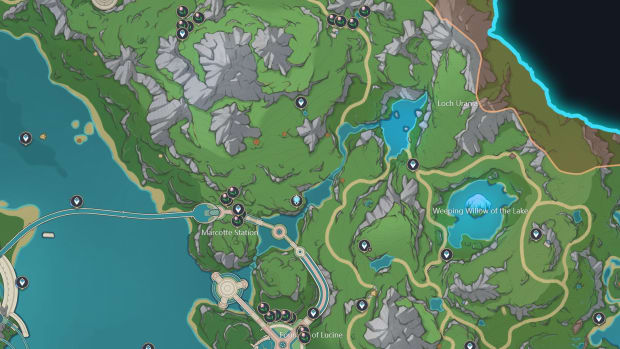 Genshin Impact map screenshot of Rainbow Rose locations.
