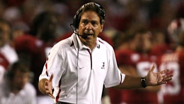 9-11-2010 -- Tuscaloosa, Ala -- Alabama Coach Nick Saban reacts in the fourth quarter at Bryant-Denny Stadium on Saturday night Sept. 11, 2010. Alabama beat Penn State by a score of 24-3. (Robert Sutton / The Tuscaloosa News)