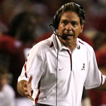9-11-2010 -- Tuscaloosa, Ala -- Alabama Coach Nick Saban reacts in the fourth quarter at Bryant-Denny Stadium on Saturday night Sept. 11, 2010. Alabama beat Penn State by a score of 24-3. (Robert Sutton / The Tuscaloosa News)