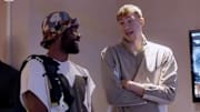 Dallas Mavericks stars Kyrie Irving and Cooper Flagg meet.
