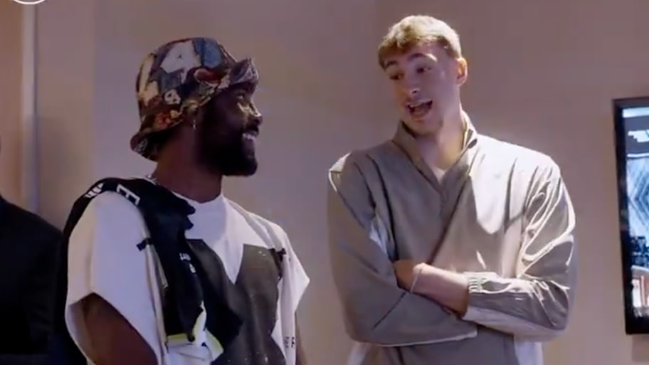 Dallas Mavericks stars Kyrie Irving and Cooper Flagg meet. | Dallas Mavericks/Screengrab