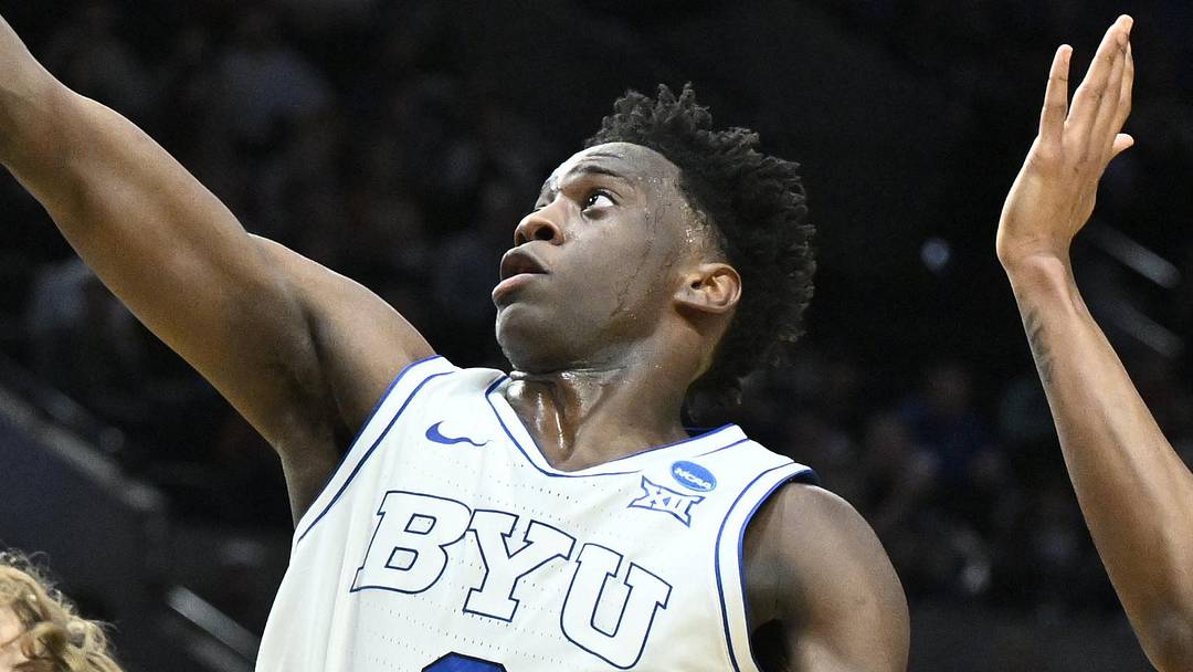 Mar 19, 2026; Portland, OR, USA; BYU Cougars forward AJ Dybantsa (3) shoots against Texas Longhorns forward Dailyn Swain (3) in the first half during a first round game of the men's 2026 NCAA Tournament at Moda Center. Mandatory Credit: Craig Strobeck-Imagn Images Mar 19, 2026; Portland, OR, USA; BYU Cougars forward AJ Dybantsa (3) shoots against Texas Longhorns forward Dailyn Swain (3) in the first half during a first round game of the men's 2026 NCAA Tournament at Moda Center. Mandatory Credit: Craig Strobeck-Imagn Images