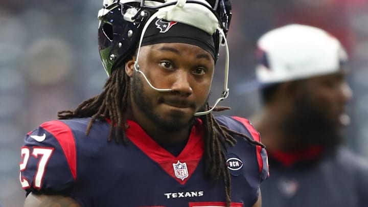 Former Houston Texans running back D'Onta Foreman (27) against the Indianapolis Colts in the AFC Wild Card playoff football game at NRG Stadium.