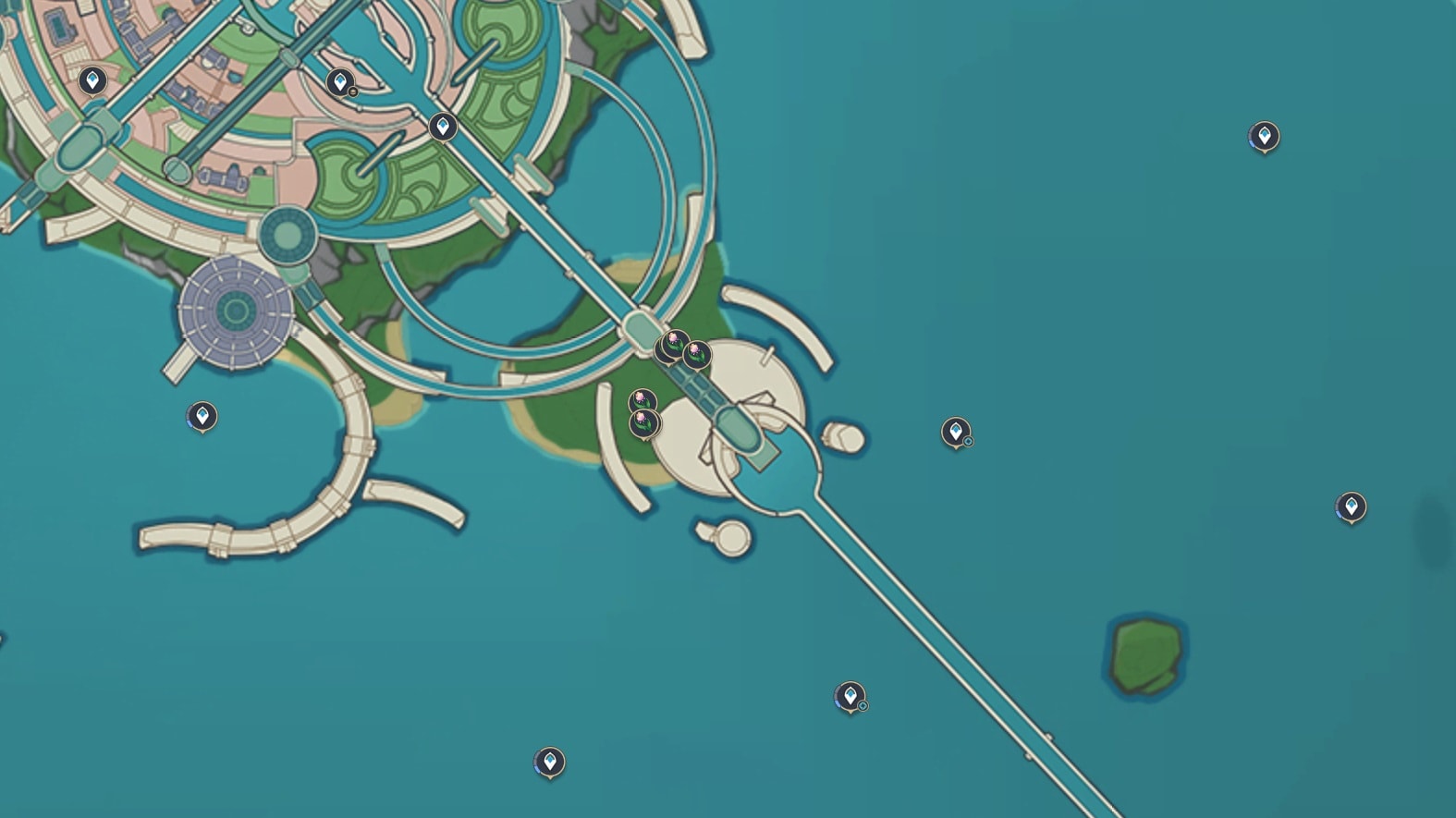 Genshin Impact map screenshot of Rainbow Rose locations.