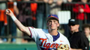 Clemson sophomore Nolan Nawrocki (2) makes a play at first base during the top of the seventh inning at Doug Kingsmore Stadium in a game that resulted in a 5-4 win against South Carolina in Clemson Sunday, March 3, 2024.