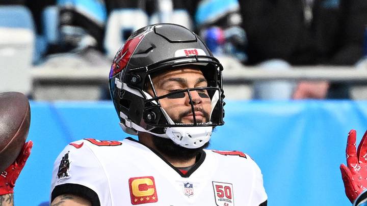 Dec 21, 2025; Charlotte, North Carolina, USA; Tampa Bay Buccaneers wide receiver Mike Evans (13) reacts after a touchdown during the first half against the Carolina Panthers at Bank of America Stadium. Mandatory Credit: Bob Donnan-Imagn Images