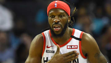 Former Houston Rockets forward DeMarre Carroll (9) reacts in the second half at Spectrum Center.