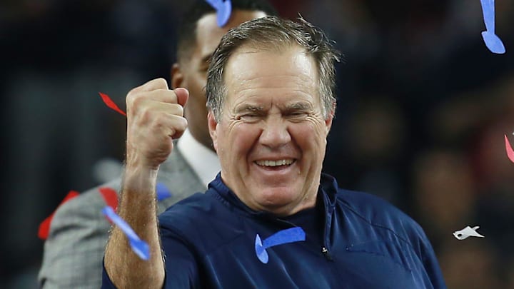 2017: Bill Belichick celebrates after Super Bowl LI where the New England Patriots vs The Atlanta Falcon at NRG Stadium, Houston. 2017: Bill Belichick celebrates after Super Bowl LI where the New England Patriots vs The Atlanta Falcon at NRG Stadium, Houston.
