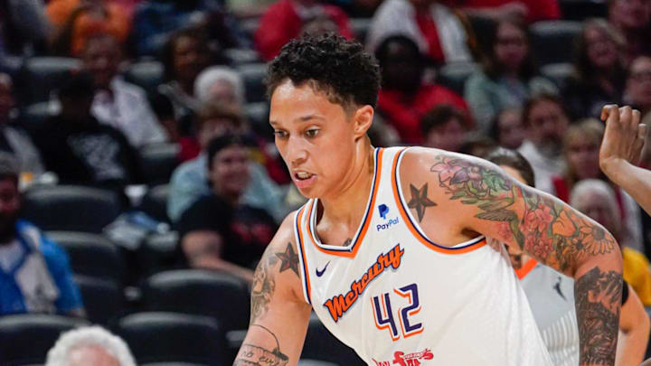 The Phoenix Mercury's Brittney Griner (42) drives to the hoop during the a game between the Indiana Fever and Phoenix Mercury, on Sunday, June 11, 2023, at Gainbridge Fieldhouse in Indianapolis. The Phoenix Mercury's Brittney Griner (42) drives to the hoop during the a game between the Indiana Fever and Phoenix Mercury, on Sunday, June 11, 2023, at Gainbridge Fieldhouse in Indianapolis.