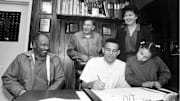 Jason Kidd, surrounded by his parents, sister and coach Frank LaPorte, signs with Cal