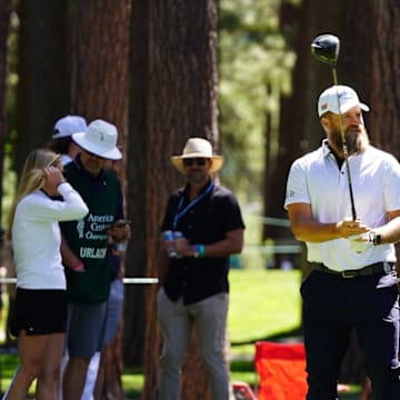 Ryan Fitzpatricks plays a practice round before the 2025 American Century Championship.