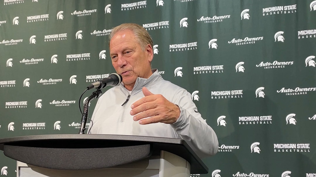 Michigan State head coach Tom Izzo speaks to the media following a 75-66 exhibition win over Bowling Green on Oct. 23, 2025.