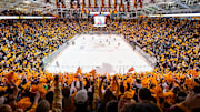 Fans inside 3M Arena at Mariucci in Minneapolis, Minnesota. 