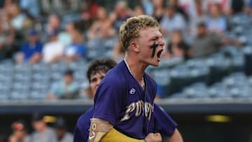 Purvis'  Jojo Parker (1) celebrates the team's win after playing West Lauderdale during the MHSAA class 6A baseball championships at Trustmark Park in Pearl, Miss., Friday, June 2, 2023.