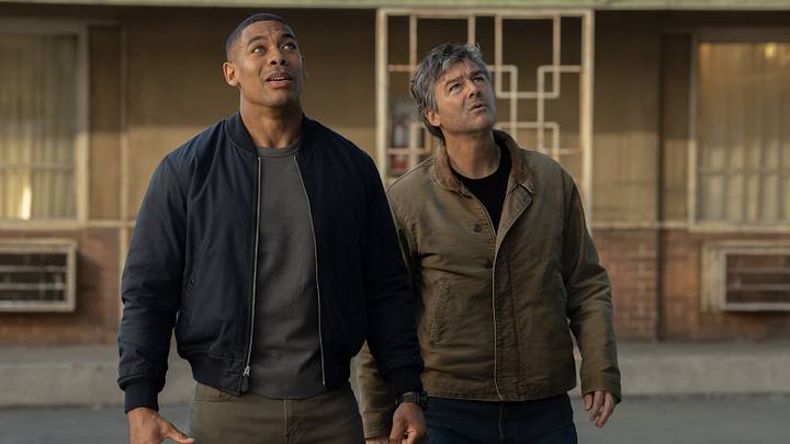 Aaron Pierre and Kyle Chandler in DC Studios' LANTERNS season 1 episode 2