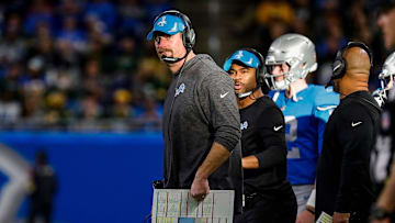 Detroit Lions head coach Dan Campbell watches a play against Green Bay Packers during the second half at the Ford Field in Detroit on Sunday, Jan. 9, 2022.