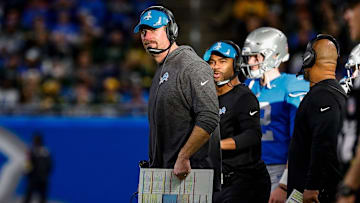 Detroit Lions head coach Dan Campbell watches a play against Green Bay Packers during the second half at the Ford Field in Detroit on Sunday, Jan. 9, 2022.