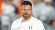 Oregon head coach Dan Lanning walks the field during warmups as the Oregon Ducks face the Penn State Nittany Lions on Sept. 27, 2025, at Beaver Stadium in University Park, Pennsylvania.