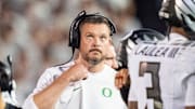 Oregon head coach Dan Lanning looks toward the scoreboard in the first half as the Oregon Ducks face the Penn State Nittany Lions on Sept. 27, 2025, at Beaver Stadium in University Park, Pennsylvania.