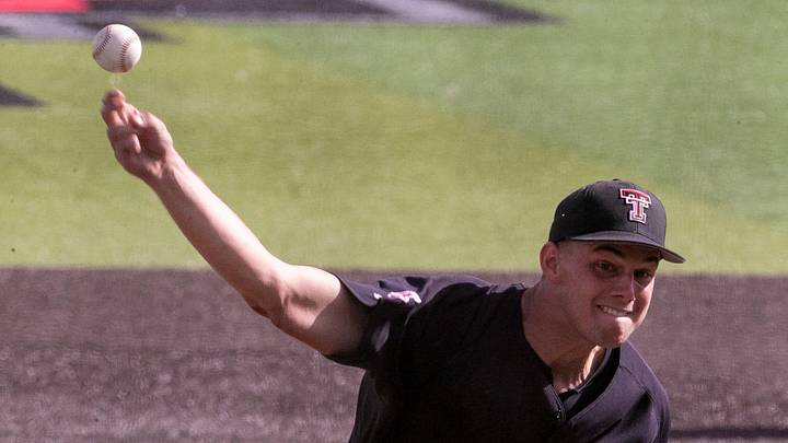 USF transfer Jack Cebert pitches during the Texas Tech baseball red & black series, Wednesday, October 30, 2024, at Rip Griffin Park.
