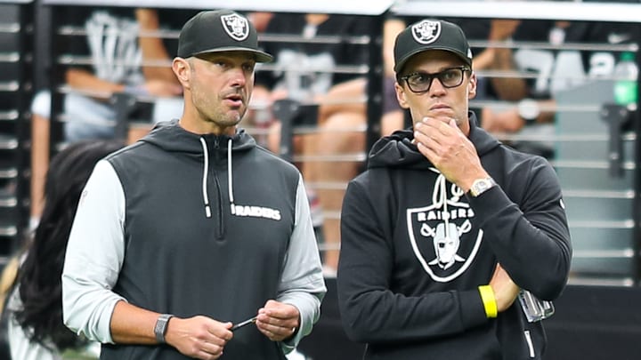 Las Vegas Raiders GM John Spytek, and minority owner Tom Brady Las Vegas Raiders GM John Spytek, and minority owner Tom Brady