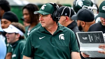 Michigan State's head coach Jonathan Smith looks on from the sideline during the second quarter in the game against Youngstown State on Saturday, Sept. 13, 2025, at Spartan Stadium in East Lansing.