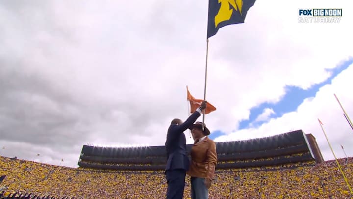 McConaughey and Woodson greeted each other on the field before the Michigan-Texas clash at Michigan Stadium.