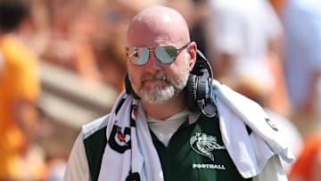 Sep 20, 2025; Knoxville, Tennessee, USA;  UAB Blazers head coach Trent Dilfer during the second quarter against the Tennessee Volunteers at Neyland Stadium. Mandatory Credit: Randy Sartin-Imagn Images