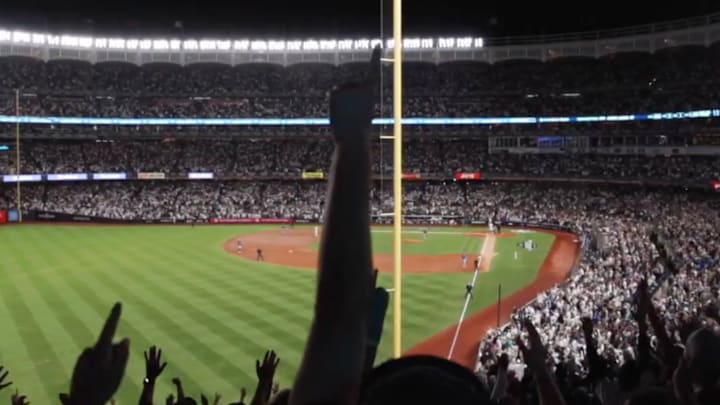 Yankee Stadium erupts after Aaron Judge's homer hits foul pole. Yankee Stadium erupts after Aaron Judge's homer hits foul pole.