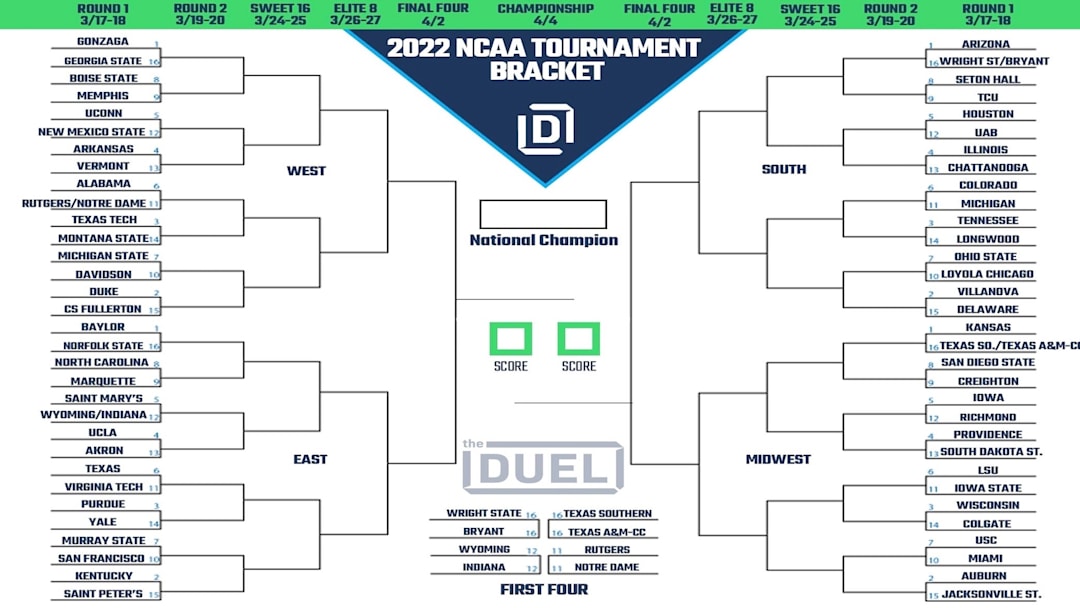 Printable 2022 March Madness Bracket