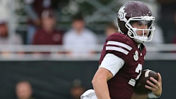 Oct 25, 2025; Starkville, Mississippi, USA; Mississippi State Bulldogs quarterback Blake Shapen (2) runs the ball  during the second quarter against the Texas Longhorns at Davis Wade Stadium at Scott Field. Mandatory Credit: Petre Thomas-Imagn Images