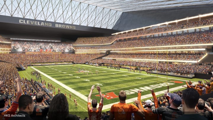 Conceptual designs for a potential domed stadium for Cleveland Browns in Brook Park