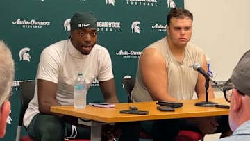 Michigan State QB Aidan Chiles and DT Alex VanSumeren speak to the media following MSU's 38-13 loss to Indiana on Oct. 18, 2025.