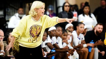 LSU women's basketball coach, Kim Mulkey, during their game against Grambling Sunday afternoon, December 8, 2024, at the Brookshire Grocery Arena in Bossier City.