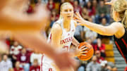Indiana's Henna Sandvik (21) during the Indiana versus Stanford women's basketball game at Simon Skjodt Assembly Hall on Sunday, Nov. 17, 2024.