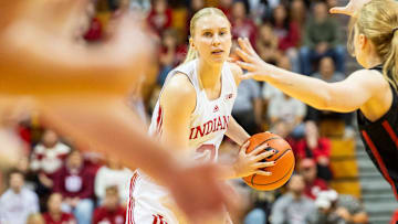 Indiana's Henna Sandvik (21) during the Indiana versus Stanford women's basketball game at Simon Skjodt Assembly Hall on Sunday, Nov. 17, 2024.