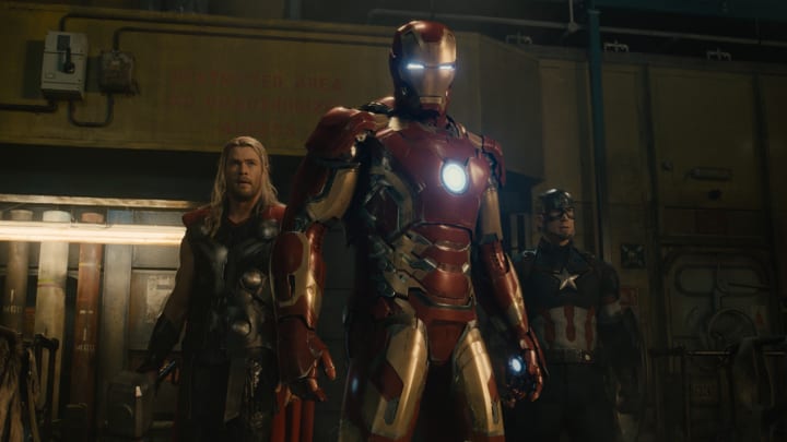 Marvel's Avengers: Age Of Ultron..L to R: Thor (Chris Hemsworth), Iron Man/Tony Stark (Robert Downey Jr.) and Captain America/Steve Rogers (Chris Evans) ..Ph: Film Frame..©Marvel 2015