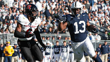 Penn State Nittany Lions running back Kaytron Allen (13) carries the ball against Rutgers Scarlet Knights in 2023