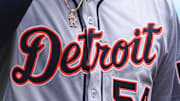 Aug 11, 2024; San Francisco, California, USA; Detroit Tigers starting pitcher Keider Montero (54) adjusts his hat after the bottom of the first inning against the San Francisco Giants at Oracle Park. 