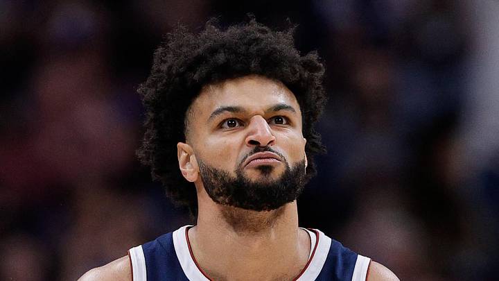 Dec 22, 2025; Denver, Colorado, USA; Denver Nuggets guard Jamal Murray (27) reacts after a play in the first quarter against the Utah Jazz at Ball Arena. Mandatory Credit: Isaiah J. Downing-Imagn Images