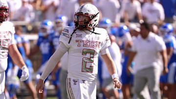 Texas Tech's Behren Morton looks on after an incomplete pass against BYU during a Big 12 Conference football game, Saturday, Nov. 8, at Jones AT&T Stadium.