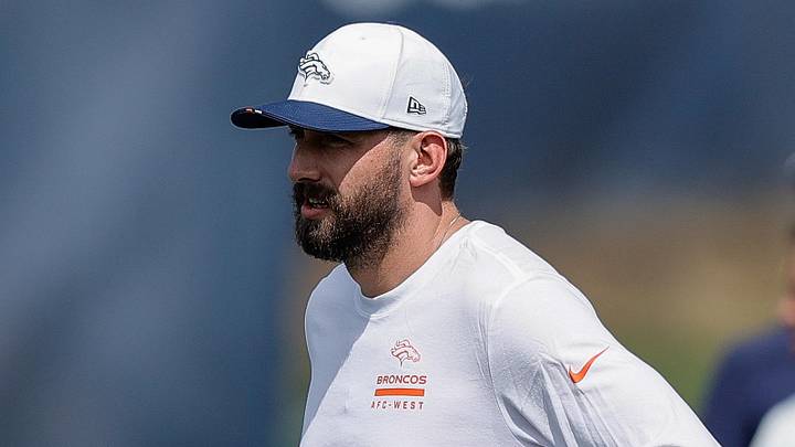 Jul 24, 2025; Englewood, CO, USA; Denver Broncos quarterbacks coach Davis Webb during Denver Broncos Training Camp. Mandatory Credit: Isaiah J. Downing-Imagn Images