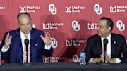 Oklahoma AD Joe Castiglione (left) and president Joe Harroz