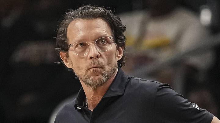 Atlanta Hawks head coach Quin Snyder on the sidelines during the game against the Brooklyn Nets during the first half at State Farm Arena on February 22, 2026.